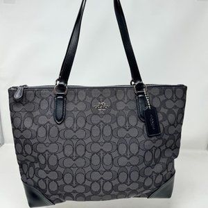 Coach F29958 - Outline Signature Jacquard Zippered Tote Bag - Black Smoke